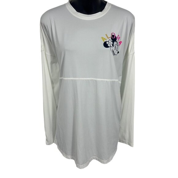 Disney Aulani Spirit Jersey Minnie Aloha Long Sleeve Shirt UPF 50+ Small White